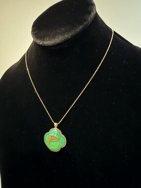 Gold Chain Necklace with Green Clover Pendant